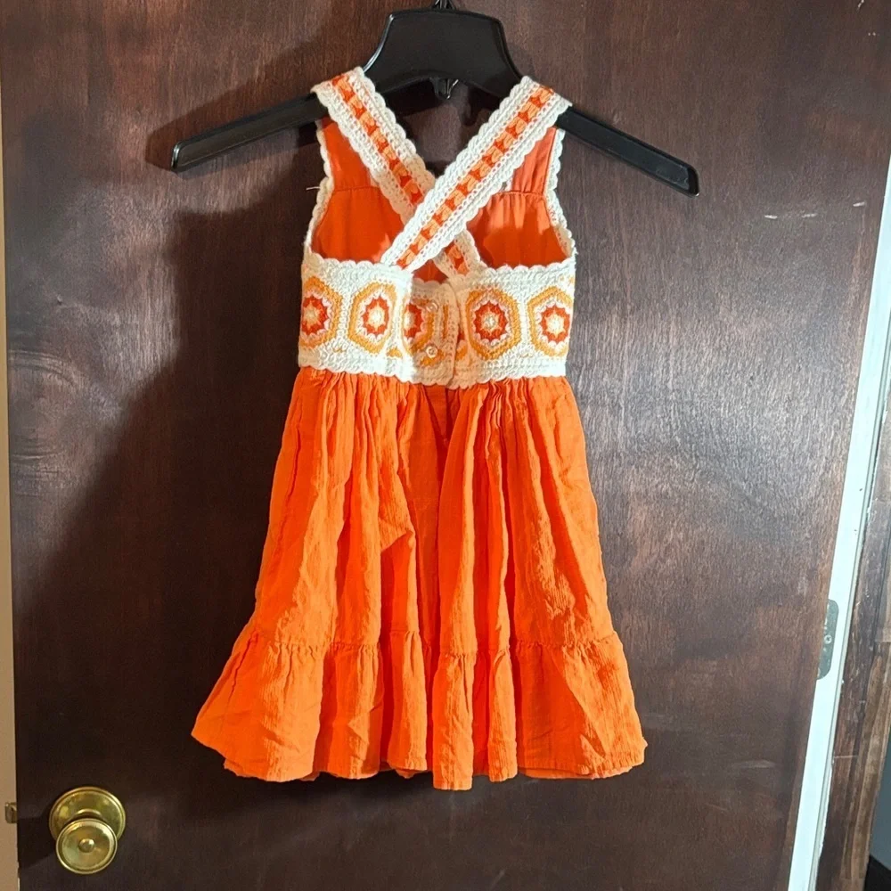 Haute Hippie Orange and White Crochet Kids Dress